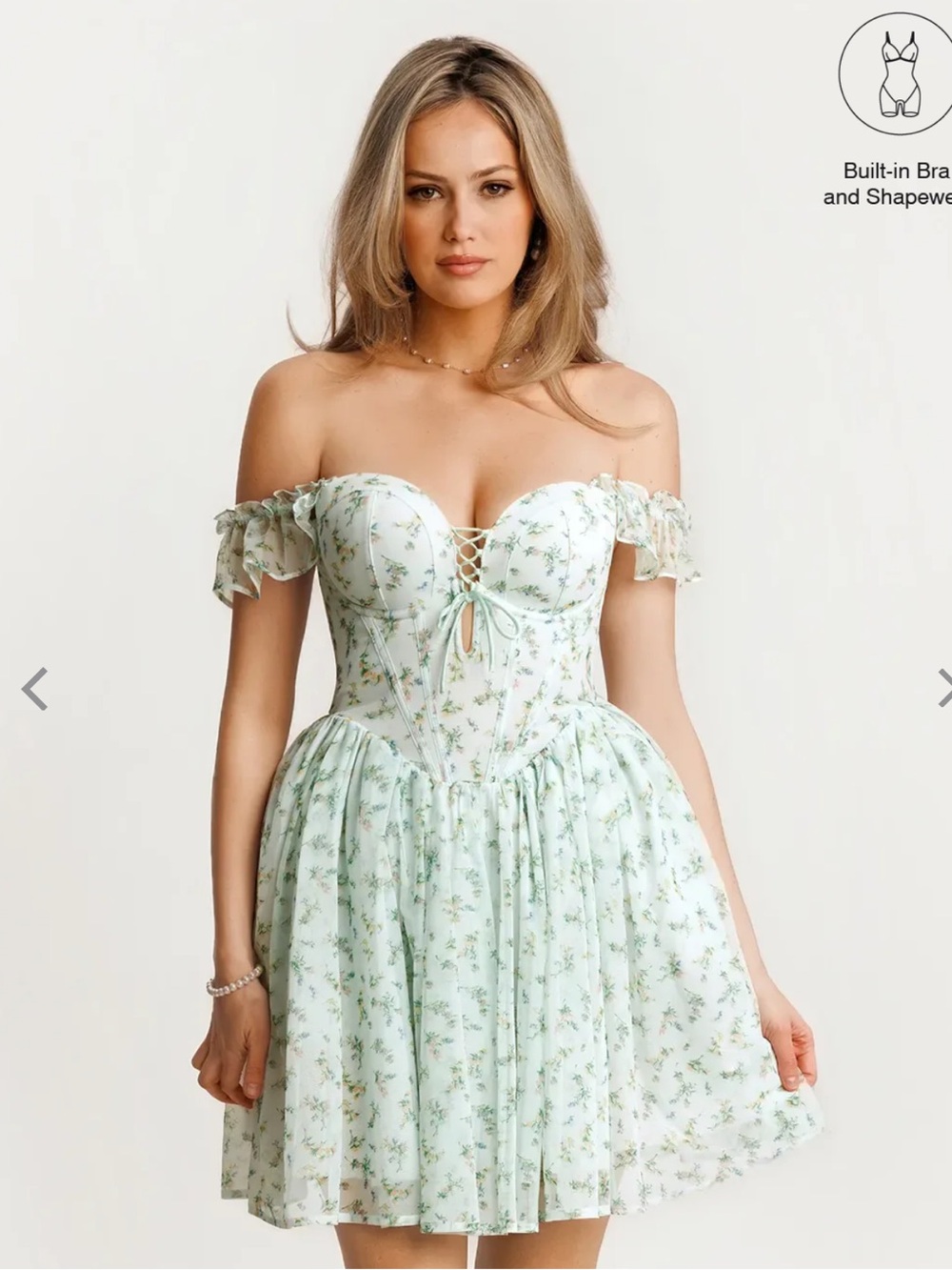 Flare mini dress off the shoulder sculpting corset fit